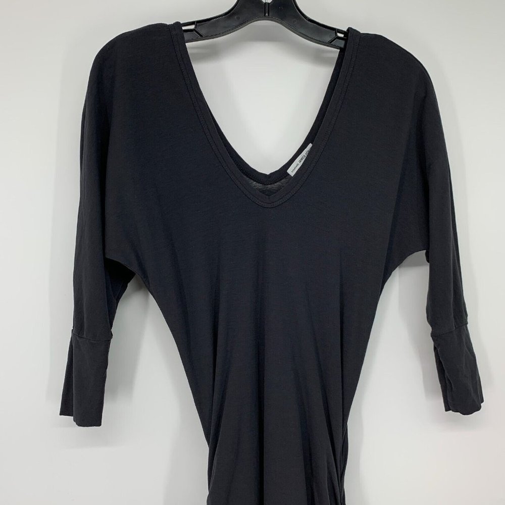 Standard James Perse Dress Black Ruched High Twist Jersey V Neck - Picture 3 of 10